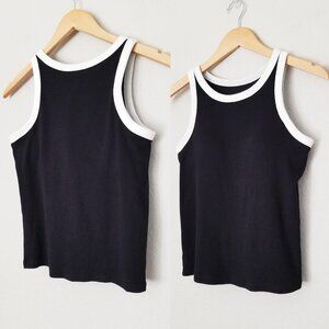 Uniqlo Color Block Ribbed Bra Sleeveless Top Japan M, US S Ringer High Neck Blk